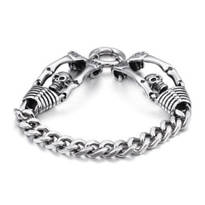 ̵ۥ֥쥹åȡꡡƥ쥹ȥ󥹥֥쥹åȥmens 316l stainless steel casting skeleton skull bracelet curb chain 8mm 826