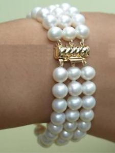 ̵ۥ֥쥹åȡꡡۥ磻ȥ֥쥹åbeautiful 3 rows 78mm white freshwater pearl bracelet