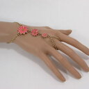 【送料無料】ブレスレット アクセサリ- ピンクヒナギクスレーブブレスレットwomen gold metal hand chain pink daisy flower fashion slave bracelet ring floral