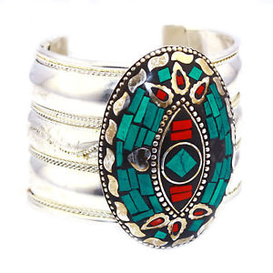 【送料無料】ブレスレット アクセサリ— 925 スターリングトルコnepali cuffジュエリー925 sterling silver overlay turquoise coral nepali cuff fine jewelry