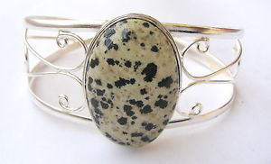 ブレスレット　アクセサリ—　ハンドメイドスターリングシルバージャスパーカフブレスレットhandmade 925 sterling silver gemstone cuff bracelet in dalmation jasper se 17