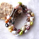 【送料無料】ブレスレット　アクセサリ—　マルチカラーバロックブレスレット8 79mm multi color baroque 3row freshwater pearl bracelet z u