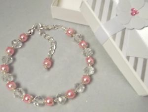 【送料無料】ブレスレット アクセサリ— ピンクガラスパールクリスタルビーズボックスブレスレットpink glass pearl and crysta...