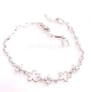 楽天hokushin【送料無料】ブレスレット　アクセサリ—　ホワイトキュービックczブレスレットクリスマス20cmwomen girl white gold plated cubic cz charm bracelet xmas flower clear star 20cm