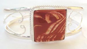 【送料無料】ブレスレット　アクセサリ—　ハンドメイドスターリングシルバージャスパーカフブレスレットhandmade 925 sterling silver gemstone cuff bracelet in jasper 17