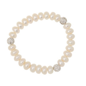 yzuXbg@ANZT?@S[WXuXbggorgeous genuine white oval freshwater pearl alloy crystal ball bracelet