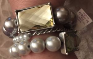 【送料無料】ブレスレット　アクセサリ—　ソフィアアンプセットクリスタルストレッチブレスレットnwt set of 3 lia sophia silver, pearl amp; crystal chunky metal stretch bracelets