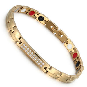 ブレスレット　アクセサリ—　チタンジルコンブレスレットwomens gold titanium steel zircon magnetic therapy bracelet for arthritis pain