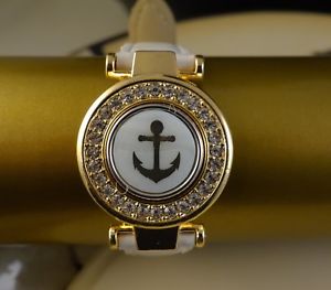 【送料無料】ブレスレット アクセサリ— ホワイトレザーストラップブレスレットアンカースナップボタンanchor nautical snap butt...