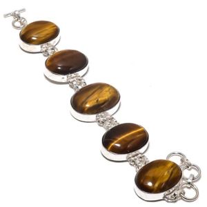 【送料無料】ブレスレット　アクセサリ—　ナチュラルキャッツアイブレスレット100 natural tigers eye gemstone ethnic 925 silver plated jewelry bracelet 78