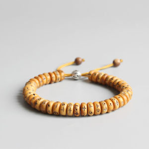 ブレスレット　アクセサリ—　ヴィンテージヤククロスブレスレット×ビーズvintage natural yak bone carved cross scriptures braided bracelet 8*3mm beads