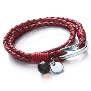 【送料無料】ブレスレット　アクセサリ—　スチールレディースレッドブレスレットtribal steel 19cm ladies red wraparound leather bracelet