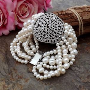 【送料無料】ブレスレット アクセサリ— ストランドホワイトパールコネクタブレスレットge093012 8 7 strands white pearl cz pave connector bracelet