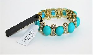 【送料無料】ブレスレット　アクセサリ—　ラインストーンストレッチブレスレットターコイズゴールドクリアnwt j crew rhinestone stretch bracelet turquoise, gold, clear