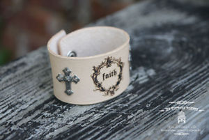 楽天hokushin【送料無料】ブレスレット　アクセサリ—　ハンドメイドベジタリアンレザーカフブレスレットhandmade faith veg leather cuff bracelet