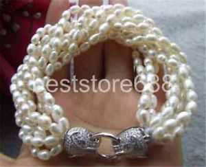 【送料無料】ブレスレット　アクセサリ—　ホワイトパールブレスレットクラスプ9 strds white 45mm nature pearl bracelet cz clasp 8