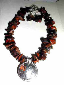 【送料無料】ブレスレット　アクセサリ—　タイガーアンティークシルバーダイムイヤリングアイブレスレ..