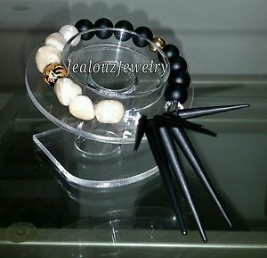 【送料無料】ブレスレット　アクセサリ—　ゴールドスターリングシルバーモップマットブラックスパイク..