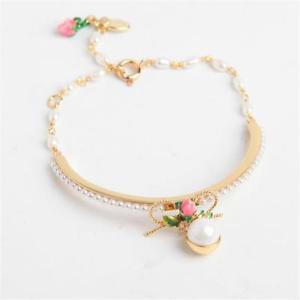 【送料無料】ブレスレット　アクセサリ—　レパールセミリジッドブレスレットles nrides bow rosebud amp; two colored pearl semi rigid bracelet