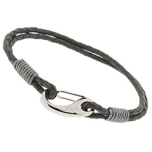 grey genuine braided bolo leather european wrap bracelet uk seller gift bagグレーボロレザーヨーロッパラップブレスレットバッグ※注意※NYからの配送になりますので2週...