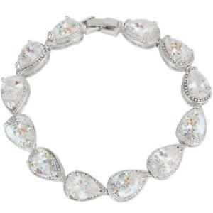 楽天hokushin【送料無料】ブレスレット　アクセサリ—　ジルコンテニスブレスレットクリアever faith prong zircon teardrop wedding tennis bracelet clear silvertone