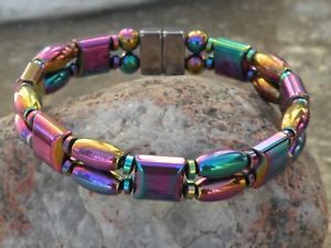 【送料無料】ブレスレット　アクセサリ—　コメヘマタイトブレスレットmens womans 100 magnetic rainbow 10x10 n rice hematite bracelet anklet 2 row