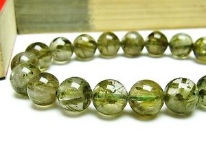【送料無料】ブレスレット アクセサリ— グリーンルチルラウンドブレスレット10mm rare 5a natural green rutilated ...