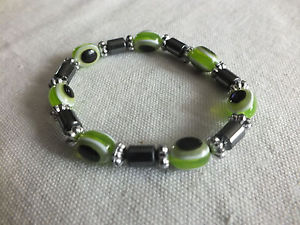 ̵ۥ֥쥹åȡ—ȥå֥쥹åȥС饤ӡ磻collectible stretch bracelet silver tone charcoal lime beads 38 wide cute