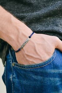 ブレスレット　アクセサリ—　ヘブライメンズブレスレットイスラエルコードmens bracelet with hebrew sentence shema israel, blue cord