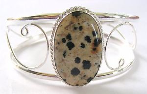 ブレスレット　アクセサリ—　ハンドメイドスターリングシルバージャスパーカフブレスレットhandmade 925 sterling silver gemstone cuff bracelet in dalmation jasper se 137