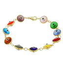 【送料無料】ブレスレット アクセサリ- ファッションマルチカラーガラスビーズリンクチェーンブレスレットfashion alloy multicolor glass beads evil eye hamsa link chain bracelet