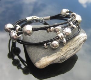 【送料無料】イタリアン　ブレスレット　レザーブレスレットスターリングシルバーバックルロープvera pelle nera bracciale corda con argento sterling 925 termina e fibbia