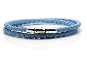 【送料無料】イタリアン　ブレスレット　ナッパレザーアンプクリアintrecciato nappa amp; argento sterling braccialedoppia avvoltoblu chiaro