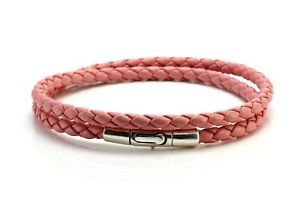 【送料無料】イタリアン　ブレスレット　ナッパレザースターリングシルバーサintrecciato nappa amp; 925 argento sterling braccialedoppia avvoltorose rosa