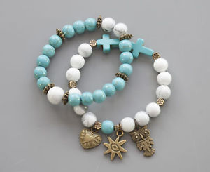 【送料無料】イタリアン　ブレスレット　ブレスレットミリターコイズセットgemstone bracciale set 8mm e 810mm turchese howlite 2010