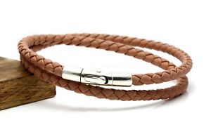 【送料無料】イタリアン　ブレスレット　ナッパレザースターリングシルバーヌードintrecciato nappa amp; 925 argento sterling braccialedoppia avvoltonudo