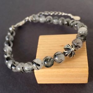 イタリアン　ブレスレット　ルチルカフスターリングシルバークロスビーズフックrutilato quarzo meditazione bracciale argento sterling croce perlina gancetto