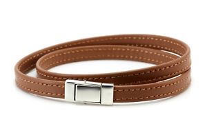 【送料無料】イタリアン　ブレスレット　カフナッパレザーダブルクリックシルバークリアbracciale da uomopelle nappa a doppia avvoltochiusura argento sterlingmarrone chiaro