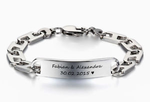 イタリアン　ブレスレット　ステンレスシルバーブレスレットパートナーブレスレットid piastre in acciaio inoxbraccialetto con incisione a scelta in argento, partner bracciali