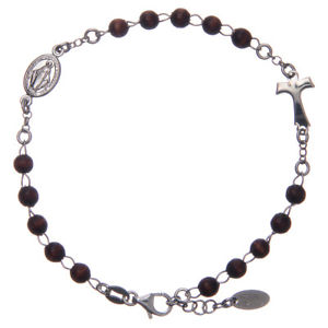 【送料無料】イタリアン　ブレスレット　ブレスレットアーメンタウシルバーブラウンbracciale rosario amen tau argento 925 legno marrone