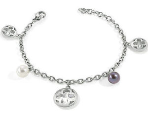 【送料無料】イタリアン　ブレスレット　スチールカフbracciale donna in acciaio morellato ducale saaz09 con perle nere e bianche