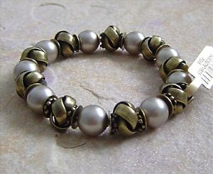 【送料無料】イタリアン　ブレスレット　カフビンテージパールクリスタルアンティークkonplott bracciale vintage pearl crystalantique bronce