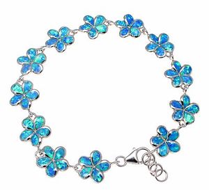 イタリアン　ブレスレット　スターリングシルバーオパールハワイアンプルメリアブレスレットargento sterling 925 intarsio opale 12mm hawaiano plumeria bracciale fiore 75