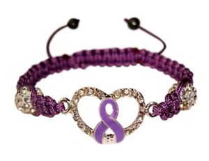 イタリアン　ブレスレット　パープルブレスレットラインストーンビーズpurple epilepsy fibromyalgia awareness bracelet with rhinestone beads amp; heart