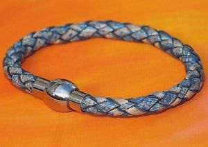 ̵ۥꥢ󡡥֥쥹åȡ饤٥ƥ쥹ƥ֥쥹ådonna 5mm antico blu pelle e bracciale in acciaio inossidabile da lyme bay arte