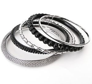 【送料無料】イタリアン ブレスレット ブレスレットシルバーブラックパールブレスレットブロガーカフセットブレスレットnuovo set 5 bracciali argento perle nero bracciale blogger perle bracciale bracciale