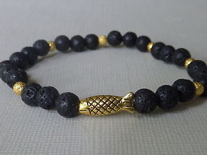 【送料無料】イタリアン　ブレスレット　パールブレスレットlava bracciale perla con pesce oro 6 mm nero oro 7087