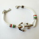 【送料無料】イタリアン ブレスレット スチールロープブレスレットイタリアbracciale uomo in acciaio e corda bianca con ancora italia 19 21 cm 259 aa(4)