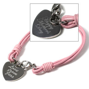 イタリアン　ブレスレット　ピンクハートカフパーソナライズpersonalizzato regalo festa della mamma in pelle rosa cuore inciso bracciale