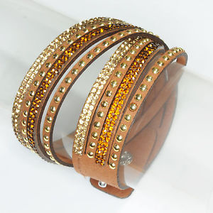 【送料無料】イタリアン ブレスレット アルカンタラカフブラウンnuovo avvolgente alcantara marrone con strass chiusura a pressione bracciale